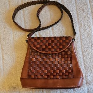 Elegant Brown Woven Crossbody Bag
